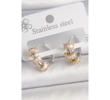 Pirinç Gümüş Renk Halka Gold Zirkon Taşlı Model Kadın Küpe - TJ-BKP10457