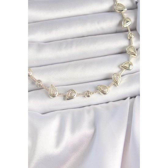 Pirinç Gold Renk Zirkon Taşlı Damla Model VIP Seri Exclusive Kadın Kolye - TJ-BKO10006