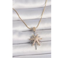 316L Çelik Gold Renk Gümüş Zirkon Taşlı Yıldız Model Kadın Kolye - TJ-BKO10007
