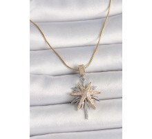 316L Çelik Gold Renk Gümüş Zirkon Taşlı Yıldız Model Kadın Kolye - TJ-BKO10007