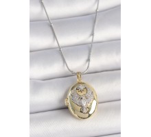 316L Çelik Gümüş Renk Topçuk Detay Zincir Açılır Zirkon Taşlı Anka Kuşu Model Kadın Kolye - TJ-BKO10008