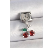 316L Çelik Gümüş Renk Zirkon Taşlı Kiraz Model Nomination Charm - TJ-BC1332