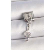 316L Çelik Gümüş Renk Zirkon Taşlı Sol Anahtar Model Nomination Charm - TJ-BC1333