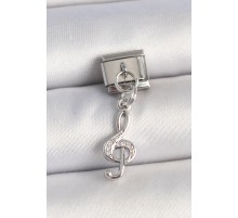 316L Çelik Gümüş Renk Zirkon Taşlı Sol Anahtar Model Nomination Charm - TJ-BC1333
