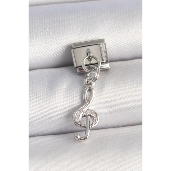 316L Çelik Gümüş Renk Zirkon Taşlı Sol Anahtar Model Nomination Charm - TJ-BC1333
