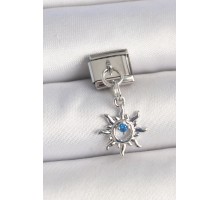 316L Çelik Gümüş Renk Güneş Model Mavi Taş Detay Nomination Charm - TJ-BC1334