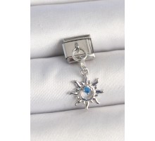 316L Çelik Gümüş Renk Güneş Model Mavi Taş Detay Nomination Charm - TJ-BC1334
