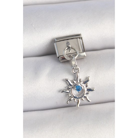 316L Çelik Gümüş Renk Güneş Model Mavi Taş Detay Nomination Charm - TJ-BC1334