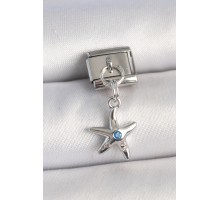 Pirinç Gümüş Renk Deniz Yıldız Model Mavi Taş Detay Nomination Charm - TJ-BC1336