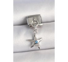 Pirinç Gümüş Renk Deniz Yıldız Model Mavi Taş Detay Nomination Charm - TJ-BC1336