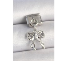 316L Çelik Gümüş Renk Zirkon Taşlı Kurdele Model Nomination Charm - TJ-BC1337