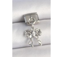 316L Çelik Gümüş Renk Zirkon Taşlı Kurdele Model Nomination Charm - TJ-BC1337