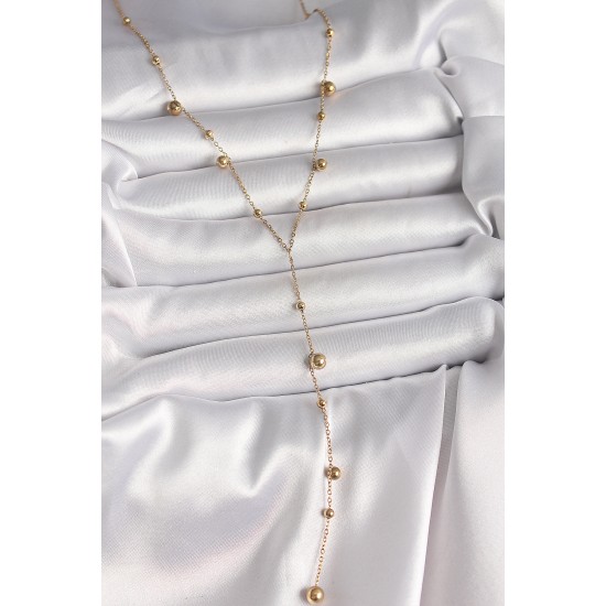 316L Çelik Gold Renk Topçuklu Model Kadın Y Kolye - TJ-BKO10011