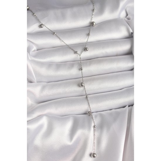 316L Çelik Gümüş Renk Topçuk Model Kadın Y Kolye - TJ-BKO10012