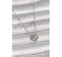 316L Çelik Gümüş Renk İşleme Detaylı Yonca Model Kadın Kolye - TJ-BKO10016