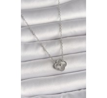 316L Çelik Gümüş Renk İşleme Detaylı Yonca Model Kadın Kolye - TJ-BKO10016