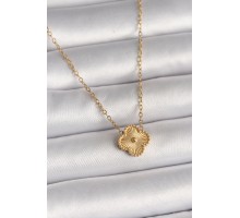 316L Çelik Gold Renk İşleme Detaylı Yonca Model Kadın Kolye - TJ-BKO10017