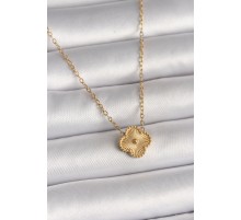 316L Çelik Gold Renk İşleme Detaylı Yonca Model Kadın Kolye - TJ-BKO10017
