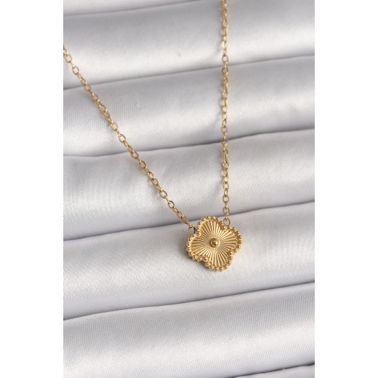 316L Çelik Gold Renk İşleme Detaylı Yonca Model Kadın Kolye - TJ-BKO10017