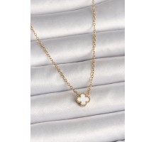 316L Çelik Gold Renk Beyaz Yonca Model Kadın Kolye - TJ-BKO10019