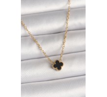 316L Çelik Gold Renk Siyah Yonca Model Kadın Kolye - TJ-BKO10021