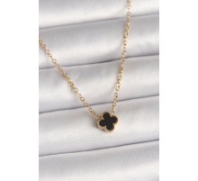 316L Çelik Gold Renk Siyah Yonca Model Kadın Kolye - TJ-BKO10021
