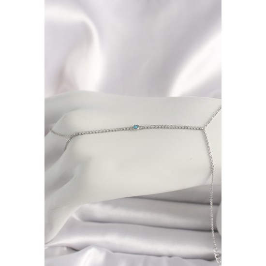 Pirinç Gümüş Renk Su Yolu Zirkon Taşlı Mavi Taş Detaylı Kadın Şahmeran - TJ-SN620