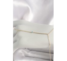 Pirinç Gold Renk Su Yolu Zirkon Taşlı Mavi Taş Detaylı Kadın Şahmeran - TJ-SN621