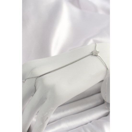 Pirinç Gümüş Renk Su Yolu Zirkon Taşlı Yıldız Model Kadın Şahmeran - TJ-SN622