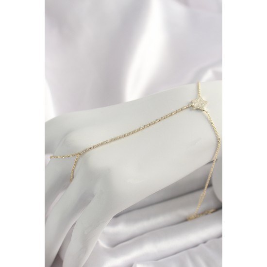 Pirinç Gold Renk Su Yolu Zirkon Taşlı Yıldız Model Kadın Şahmeran - TJ-SN623