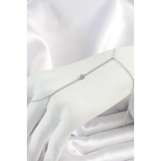 Pirinç Gümüş Renk Su Yolu Zirkon Taşlı Yonca Model Kadın Şahmeran - TJ-SN624