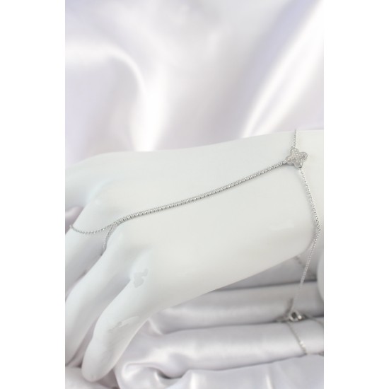 Pirinç Gümüş Renk Su Yolu Zirkon Taşlı İşlemeli Yonca Model Kadın Şahmeran - TJ-SN626