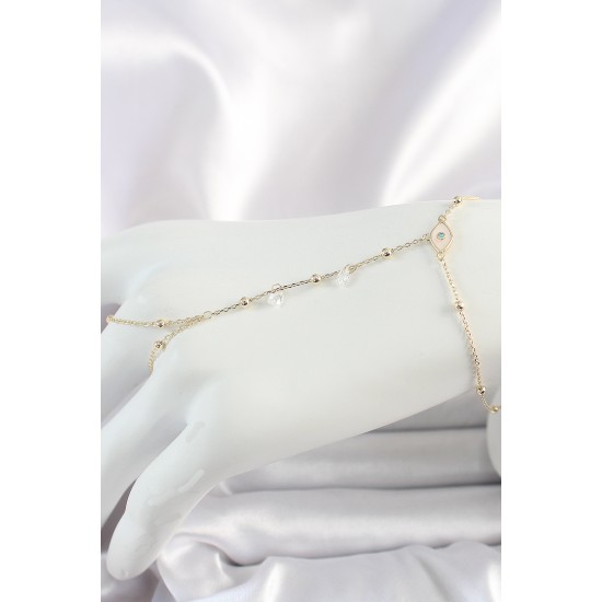 Pirinç Gold Renk Mavi Taşlı Göz Figür Topçuk Detaylı Kadın Şahmeran - TJ-SN629