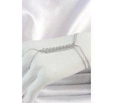 Pirinç Gümüş Renk Zirkon Taşlı V Model Kadın Şahmeran - TJ-SN630