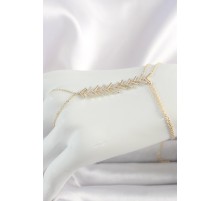 Pirinç Gold Renk Zirkon Taşlı V Model Kadın Şahmeran - TJ-SN631