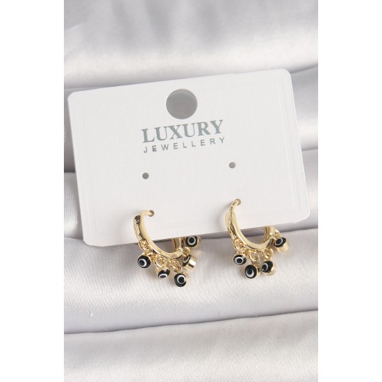 Pirinç Gold Renk Sallantı Nazar Boncuklu Kadın Küpe - TJ-BKP10458