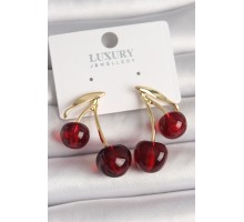 Pirinç Gold Renk Kırmızı Kiraz Model Kadın Küpe - TJ-BKP10460