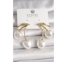 Pirinç Gold Renk Beyaz İnci Kiraz Model Kadın Küpe - TJ-BKP10461