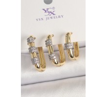 Pirinç Gold Renk 3'Lü Halka Model Gümüş Zirkon Taş Detaylı Kadın Kombin Küpe - TJ-BKP10472