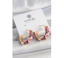 Pirinç Gold Renk Halka Mor Çiçek Mineli Kadın Küpe - TJ-BKP10474