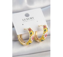 Pirinç Gold Renk Halka Model Çiçek Mineli Kadın Küpe - TJ-BKP10475