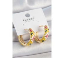 Pirinç Gold Renk Halka Model Çiçek Mineli Kadın Küpe - TJ-BKP10475