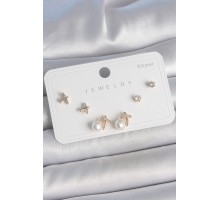 Pirinç Gold Renk Zirkon Taşlı Kelebek Model İnci Detay 925 Ayar Gümüş Çivi Kadın Küpe Seti - TJ-BKP10478