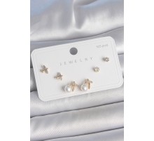 Pirinç Gold Renk Zirkon Taşlı Kelebek Model İnci Detay 925 Ayar Gümüş Çivi Kadın Küpe Seti - TJ-BKP10478