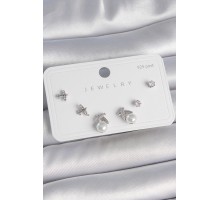 Pirinç Gümüş Renk Zirkon Taşlı Kelebek Model İnci Detay 925 Ayar Gümüş Çivi Kadın Küpe Seti - TJ-BKP10479