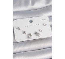 Pirinç Gümüş Renk Zirkon Taşlı Kelebek Model İnci Detay 925 Ayar Gümüş Çivi Kadın Küpe Seti TJ-BKP10479