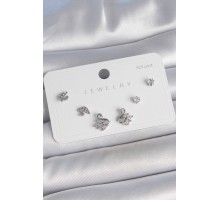 Pirinç Gümüş Renk Zirkon Taşlı Kuğu Model 925 Ayar Gümüş Çivi Kadın Küpe Seti - TJ-BKP10481