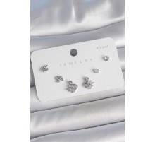 Pirinç Gümüş Renk Zirkon Taşlı Kuğu Model 925 Ayar Gümüş Çivi Kadın Küpe Seti - TJ-BKP10481