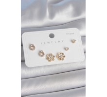 Pirinç Gold Renk Zirkon Taşlı Kar Tanesi Model 925 Ayar Gümüş Çivi Kadın Küpe Seti - TJ-BKP10482