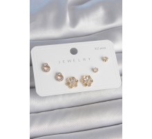 Pirinç Gold Renk Zirkon Taşlı Kar Tanesi Model 925 Ayar Gümüş Çivi Kadın Küpe Seti - TJ-BKP10482